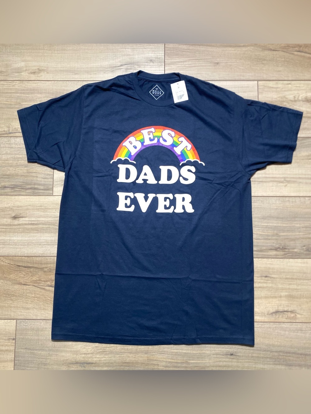 Well Worn Mens Best Dads Ever Rainbow Graphic Short Sleeve T-Shirt Size XL Navy